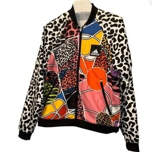 adidas farm rio NEW leopard abstract print zip up light bomber jacket XS